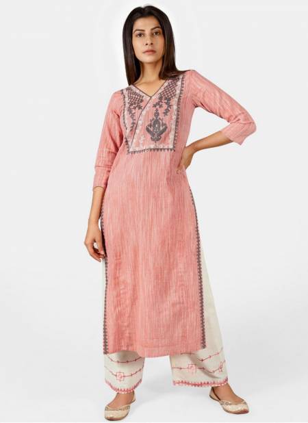 Light Pink Colour MESMORA Heavy Fancy Ethnic Wear Khadi Designer Kurti With Bottom Collection MF-4005